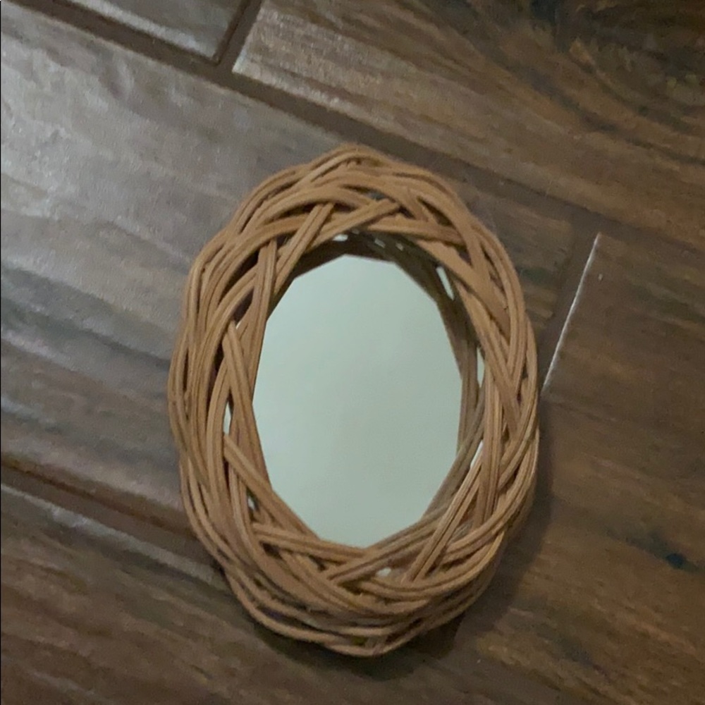 Mini wicker rattan mirror